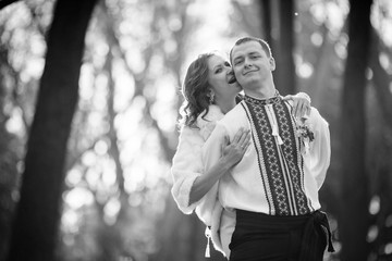 Ukrainian brides in traditional costumes embroidered shirts outd