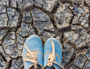 sneakers on the ground to dry.