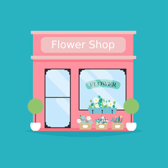 Flower shop facade. Vector illustration of flower shop building.