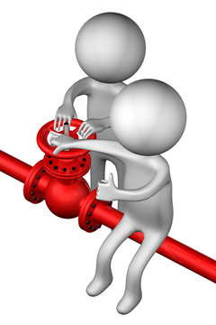 3D People with pipeline with valve