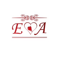 EA love initial with red heart and rose