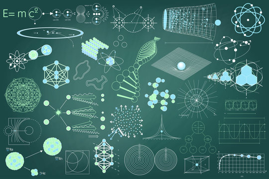 Big collection of elements, symbols and schemes of physics