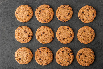 Cookies with chocolate chips  on the stone table