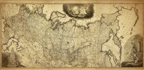 Old panoramic map of Russian Empire, Russia, printed in 1786