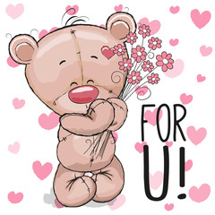Fototapeta premium Teddy Bear with flowers
