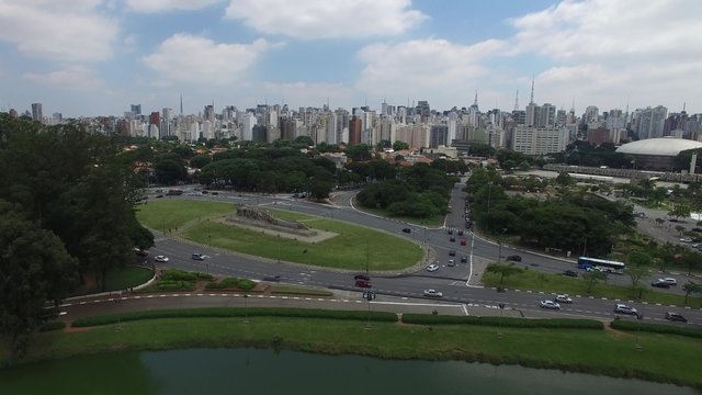Aerial View of Bandeiras Monument in Ibirapuera Park, Sao Paulo, Brazil