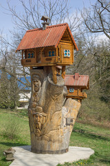 Sculpture of a small wooden house