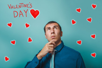 Male looking up thinking the businessman Valentine's Day celebra