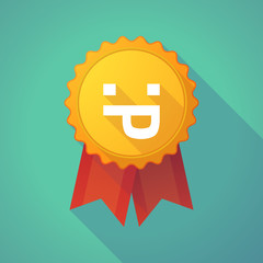 Long shadow badge icon with a sticking out tongue text face