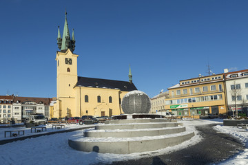 Naklejka premium Pribram - the main square and Dean church of St. James, Czech Republic.