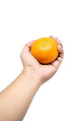 Hand with Orange isolated on white background