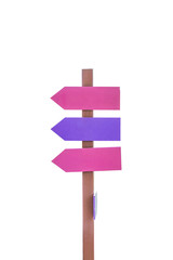 Old wooden road sign arrows isolated