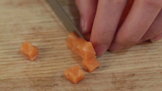 sliced salmon knife wood piece