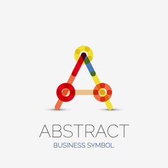 Minimalistic linear business icons, logos, made of multicolored line segments. Universal symbols for any concept or idea. Futuristic hi-tech, technology element set