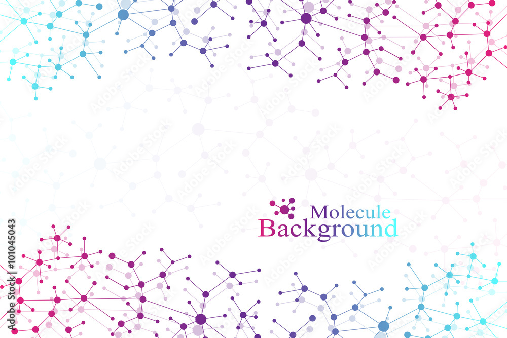 Aufkleber Molecule structure dna and communication background. Connected lines with dots. Concept of the science, connection, chemistry, biology, medicine, technology. Vector illustration