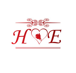 HE love initial with red heart and rose