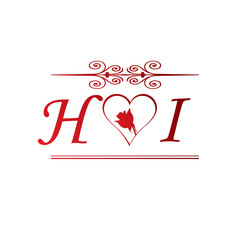 HI love initial with red heart and rose