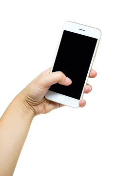 Mobile phone in hand isolated on white background 