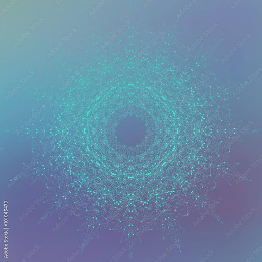 Poster geometric technology object with connected line and dots. graphic background for your design. vector