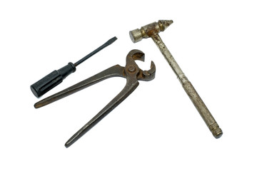 Old and used isolated tools isolated on white background.