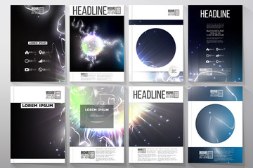 Set of business templates for brochure, flyer or booklet. Electric lighting effect. Magic vector background with lightning