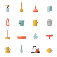 Cleaning flat multicolored vector icons set. Modern minimalistic design. 