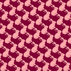 Pink Bunny - Easter Rabbit Pattern on Purple Background 