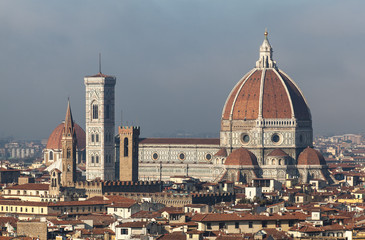 Cathedral of Santa Maria del Fiore in Florence, Italy. Florence is the capital city of the Italian region of Tuscany. It is considered the birthplace of the Renaissance.