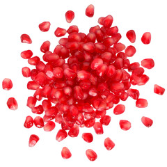 Pomegranate with scattered grain top view