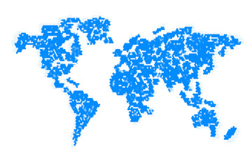 Fototapeta premium Abstract computer graphic World map of blue round dots. Vector illustration.