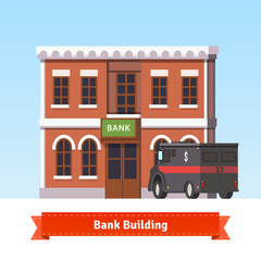 Bank building with armoured truck at the front