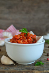 Natural homemade tomato sauce and hot pepper  