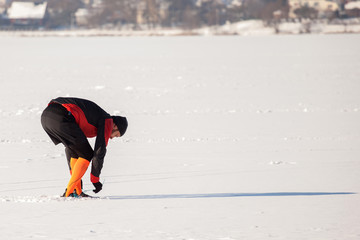 Naklejka premium Winter running, Winter jogging, outdoor winter activities 