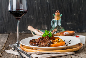 Roasted lamb ribs with  grilled pumpkin