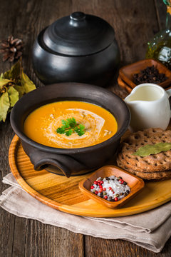 bowl of homemade creamy pumpkin soup