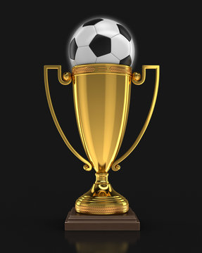 Trophy Cup and Soccer football. Image with clipping path