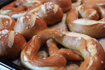 Fresh traditional Bavarian Pretzels and Laugenbrot (German Bretz