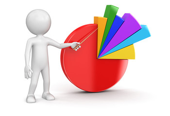 Pie chart and man. Image with clipping path 