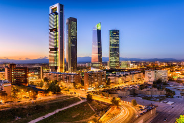 Fototapeta premium Madrid, Spain Skyline at the Financial District.
