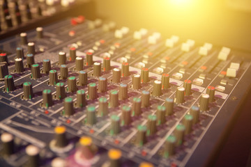 Professional mixing console for audio recording.