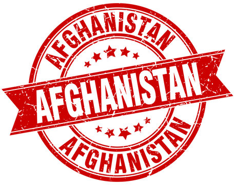 Afghanistan red round grunge vintage ribbon stamp