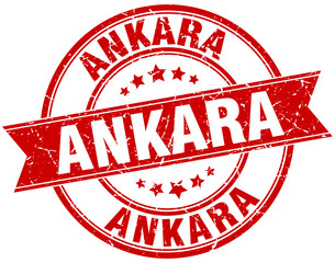 Ankara red round grunge vintage ribbon stamp