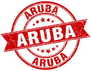 Aruba red round grunge vintage ribbon stamp