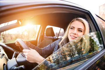 Woman driving a car