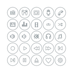 Set of Vector Thin Line Multimedia Icons. Electronic Devices, Player UI, File Types