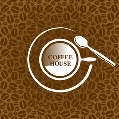 Card with coffee beans contour  on brown background