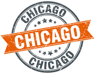 Chicago red round grunge vintage ribbon stamp