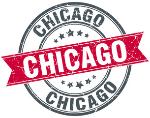 Chicago red round grunge vintage ribbon stamp