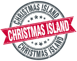 Christmas Island red round grunge vintage ribbon stamp