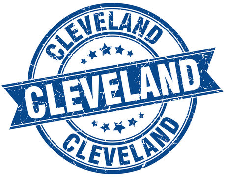 Cleveland blue round grunge vintage ribbon stamp